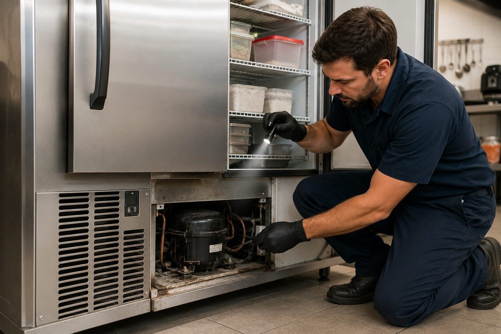 Técnico reparando un refrigerador
